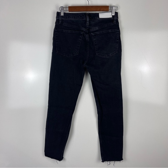 RE/DONE Faded Black High Rise Button Fly Ankle Crop Jeans Raw Hem Size 27 - Picture 2 of 11